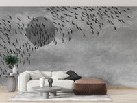 Gothic Flock Gray Halloween Wall Covering Wallpaper - Giffywalls
