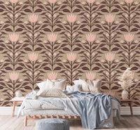 Artistic wall mural with striking diamond bloom motifs.
