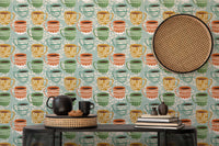 Colorful mug design wallpaper for interiors
