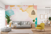 Abstract watercolor mural with blended colors
