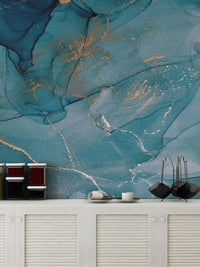 Alcohol Ink Art Blue Wallpaper Mural - Giffywalls