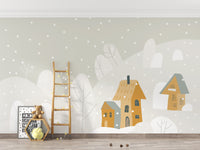 Cartoon Winter Cottages Wallpaper Mural - Giffywalls