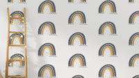 Playful rainbow nursery wallpaper design
