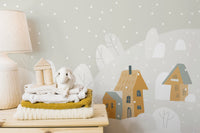 Cartoon Winter Cottages Wallpaper Mural - Giffywalls