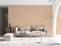 Serene Peach Botanical Line Art Wall Mural