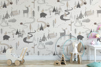 Colorful woodland animal adventure wallpaper for playful decor.