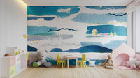 Elegant blue wallpaper mural for kids spaces
