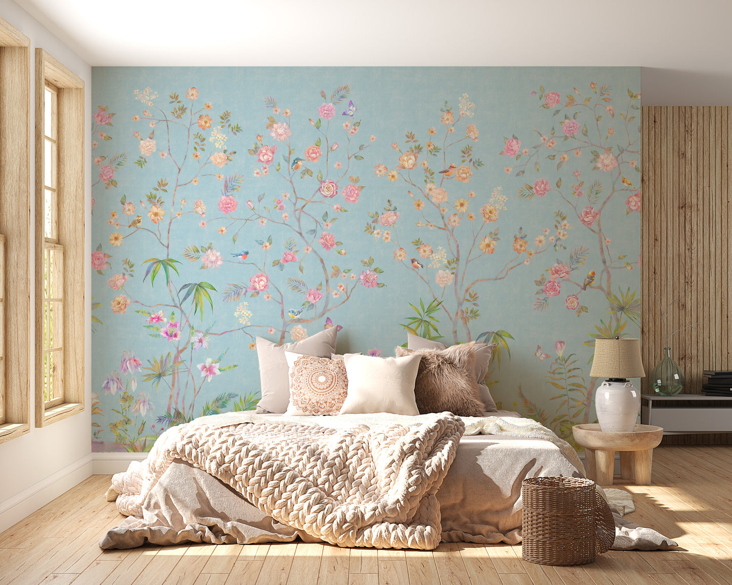 Trendy Blue Chinoserie Wallpaper murals - Giffywalls