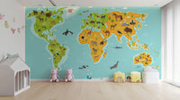 World Map with Wildlife Animals Wallpaper
