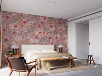 Artistic floral mural showcasing pink roses for serene decor
