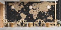 Black and gold map mural with vintage flair
