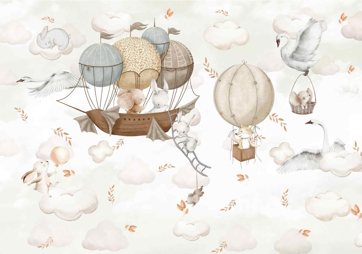 Cloud-Hopping Critters Mural in your room — zoomed
