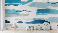 Blue watercolor strokes for kids room murals
