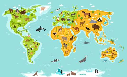 Wildlife Animals World Map Wallpaper