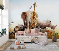 African Animals Safari Kids Room Wallpaper with safari theme