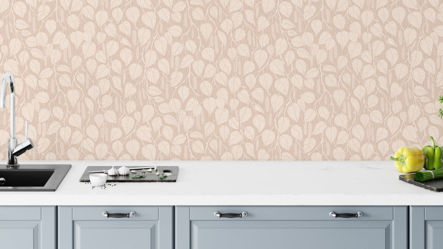 Terra-Toned Dewy Birch Branches Wallpaper⁠