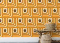 Vintage geometric wallpaper with orange curves
