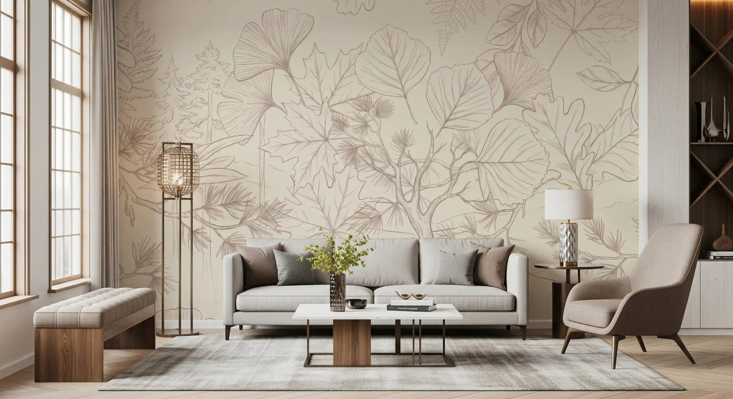 Serene Forest Sketch Wall Mural
