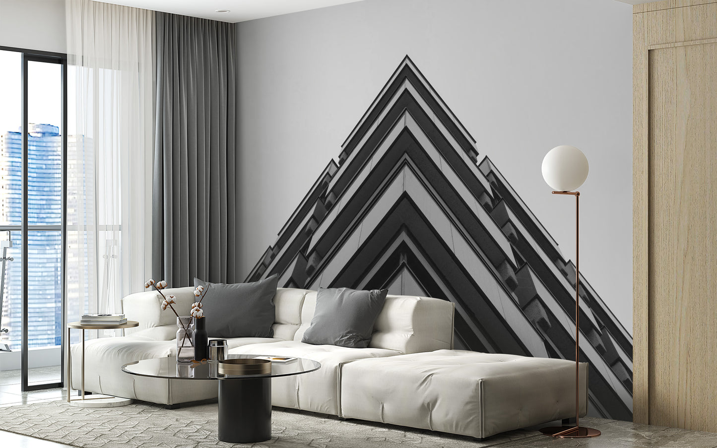 Modern Grey Concrete 3D Building Wallpaper Mural for interiors
