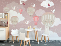 3D Hot Air Balloon Wallpaper with pastel clouds design.