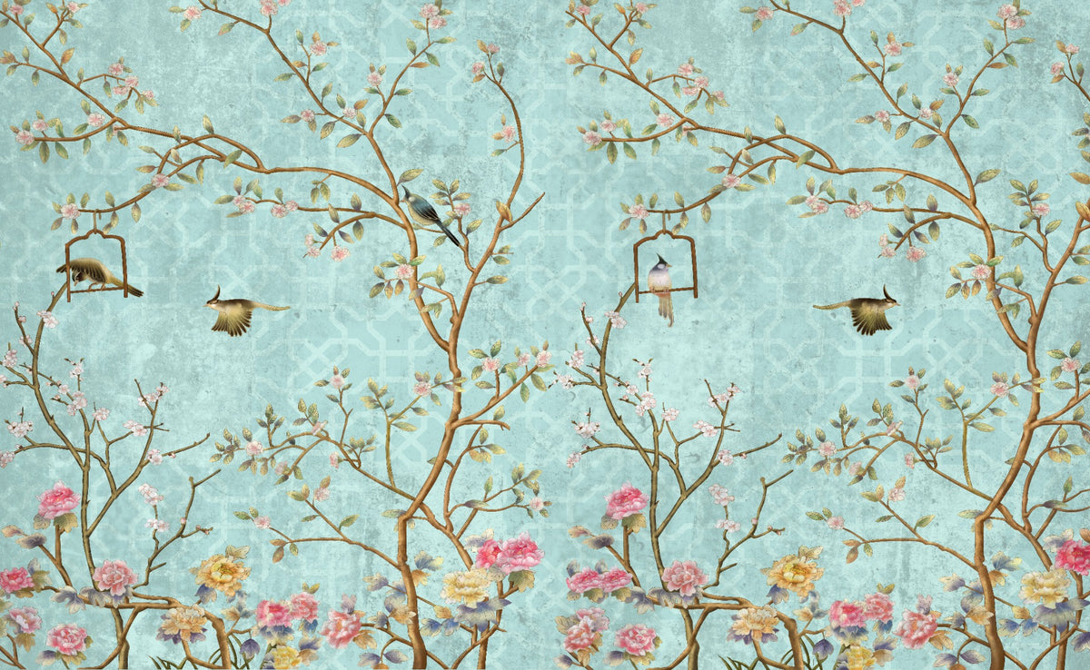 3D Vintage Chinoiseries Wallpaper Murals in your room — zoomed