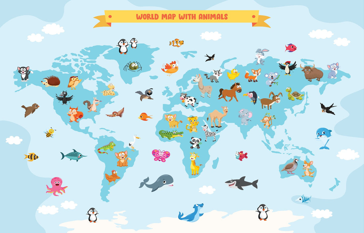 Animal World Map Wallpaper in your room