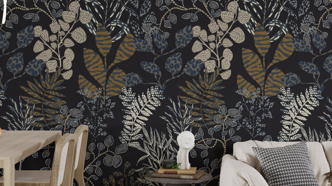 Midnight Botanical Gold Leaf Wallpaper Mural
