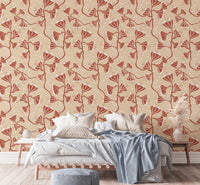 Delicate floral vine mural with neutral cream palette

