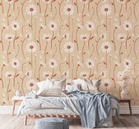 Cream floral wallpaper with delicate daisy patterns

