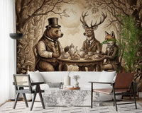Woodland Tea Party in Sepia Wall Mural