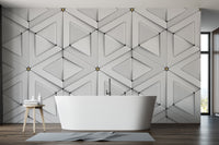 Abstract 3D triangle wallpaper in white for elegant decor.