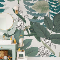 Abstract Green Leaves Wallpaper Mural - Giffywalls