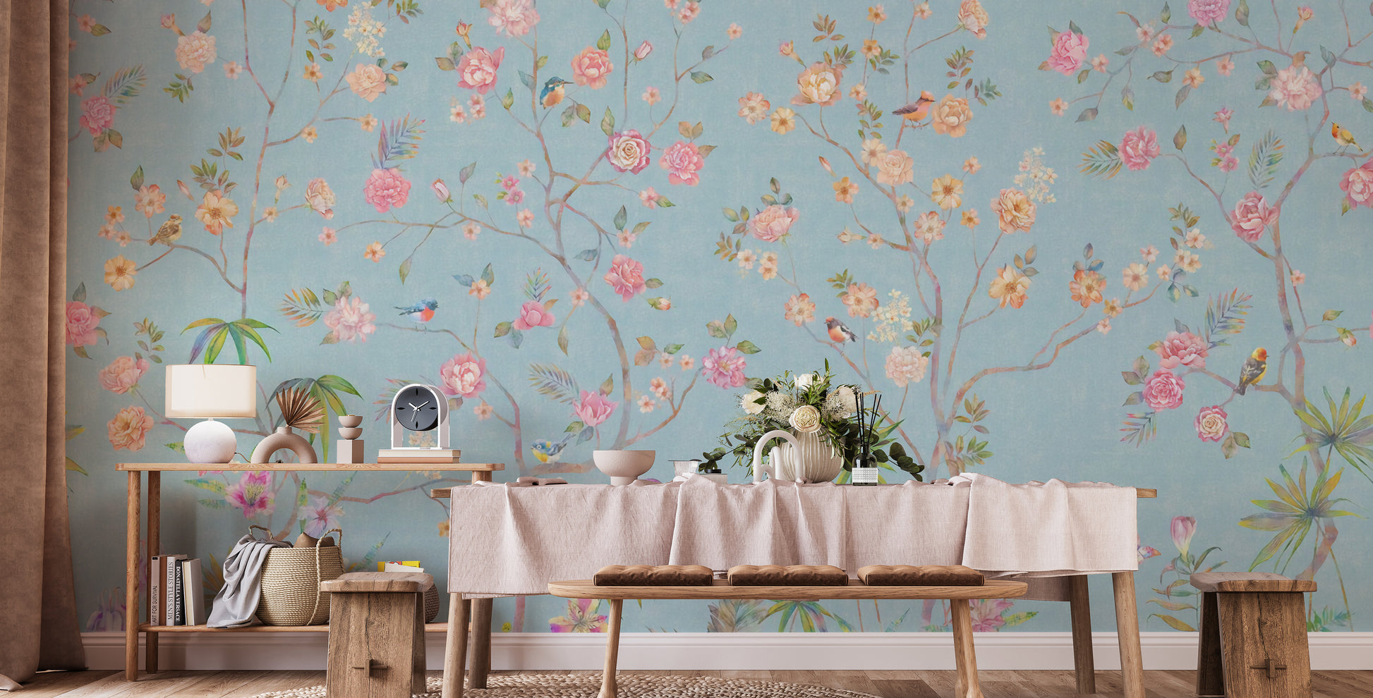 Trendy Blue Chinoserie Wallpaper murals - Giffywalls