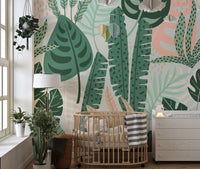 Chic Green Leaves Wallpaper Mural

