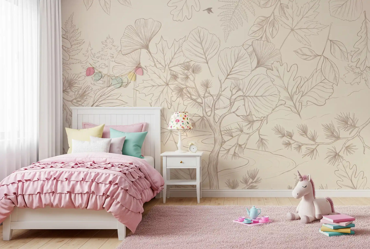 Serene Forest Sketch Wall Mural