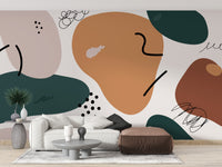 Brown Abstract Shape Soft Muted Color Wall Murals - Giffywalls