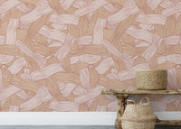 Vertical abstract stripe mural in soft neutral hues

