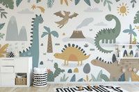 Vibrant dinosaur-themed wallpaper mural for adventurous decor.
