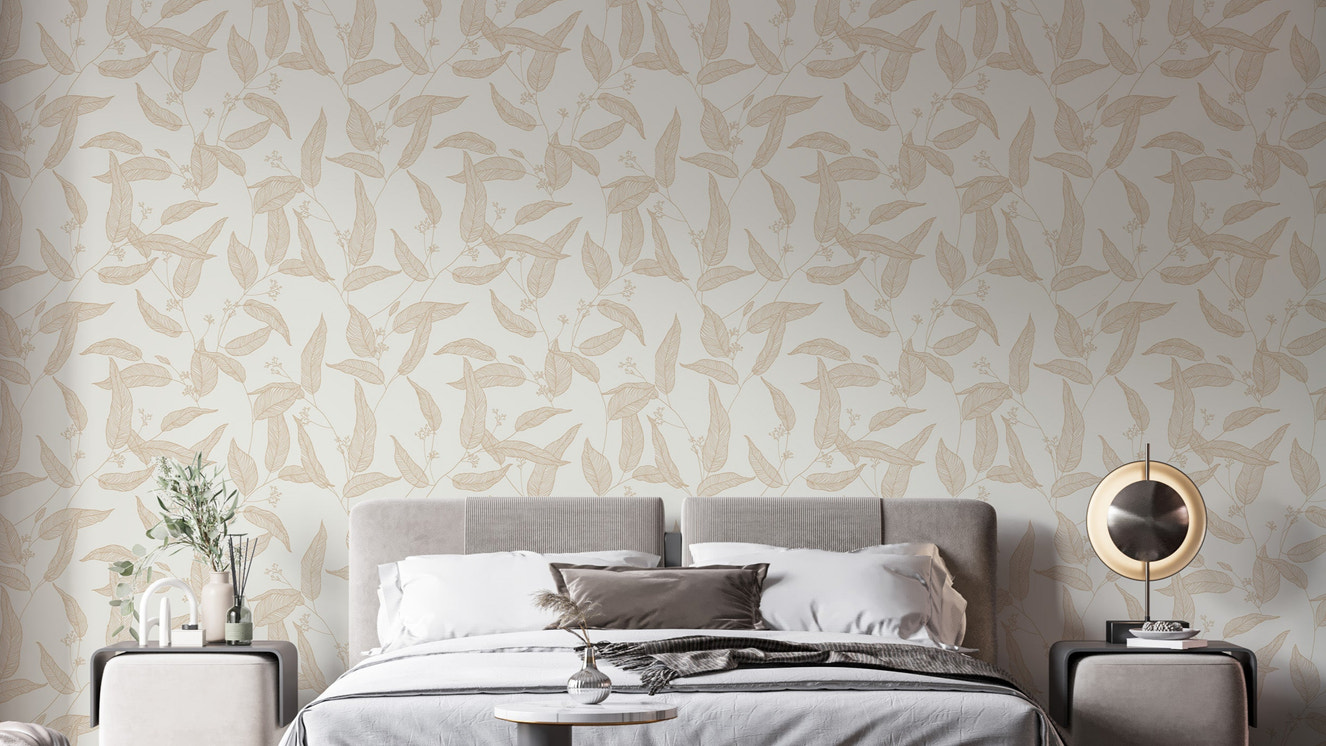 Soft pastel line art leaves wallpaper
