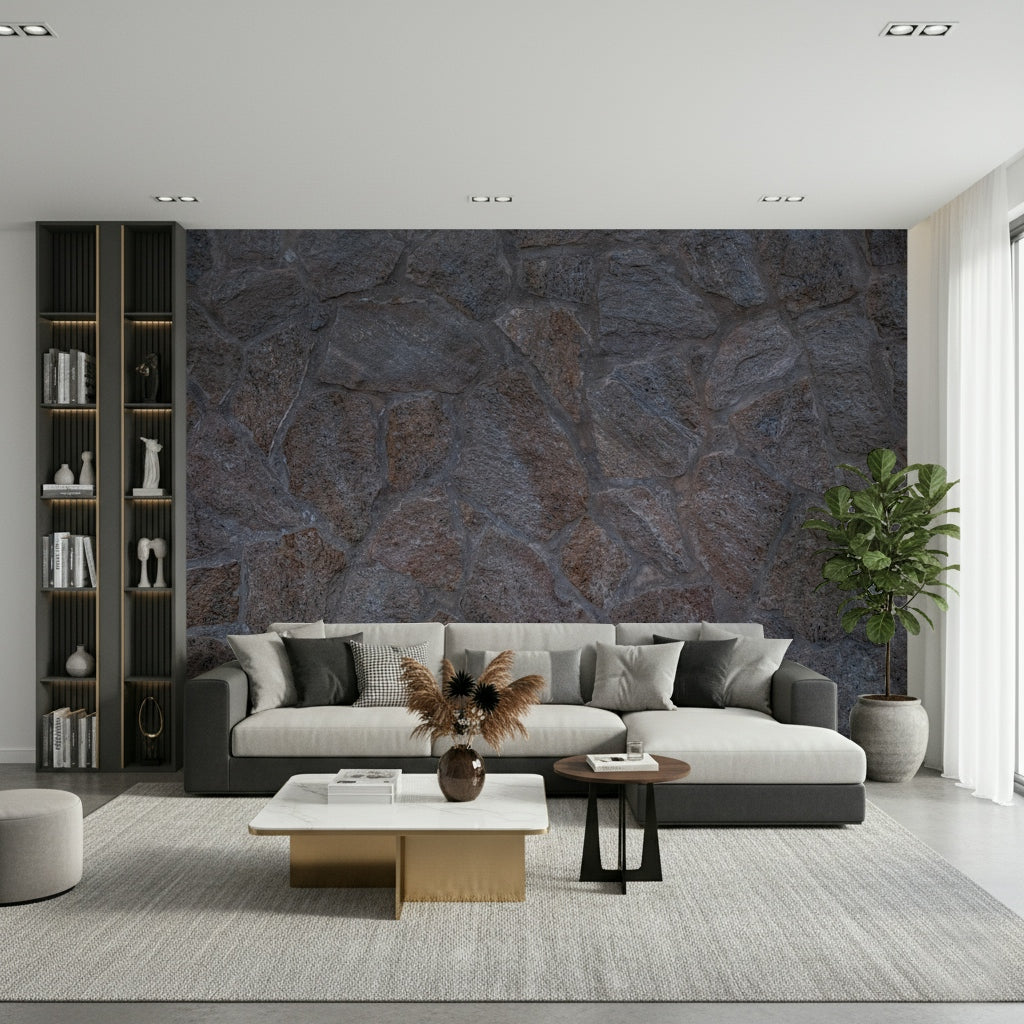 An artistic ancient stone mural on minimalist wallpaper.

