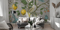 Elegant lemon tree & birds wallpaper mural
