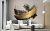 Gold and Noir Brushstroke Elegance Wall Mural - Giffywalls