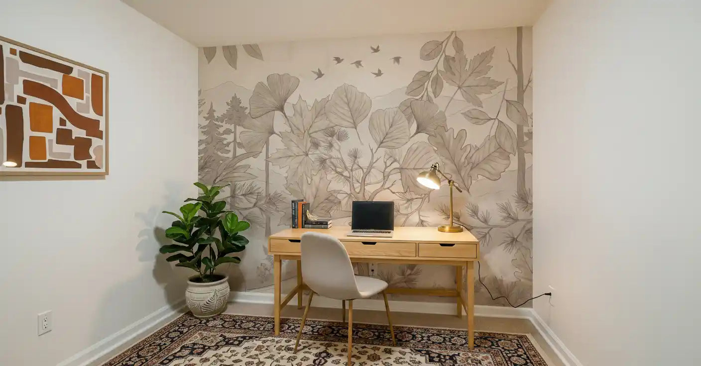 Sepia Forest Trail Artwork Wall Mural