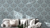 Stylish Grey Damask Pattern Wallpaper Mural
