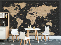 Vintage Black Golden World Map Wallpaper Murals - Giffywalls