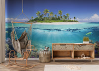 Stunning ocean island beach wallpaper with crystal-clear waters.