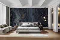 Gold Chalk Lines on Navy Blue Wallpaper
