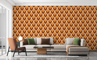Bold orange flame pattern wallpaper for interiors in living room