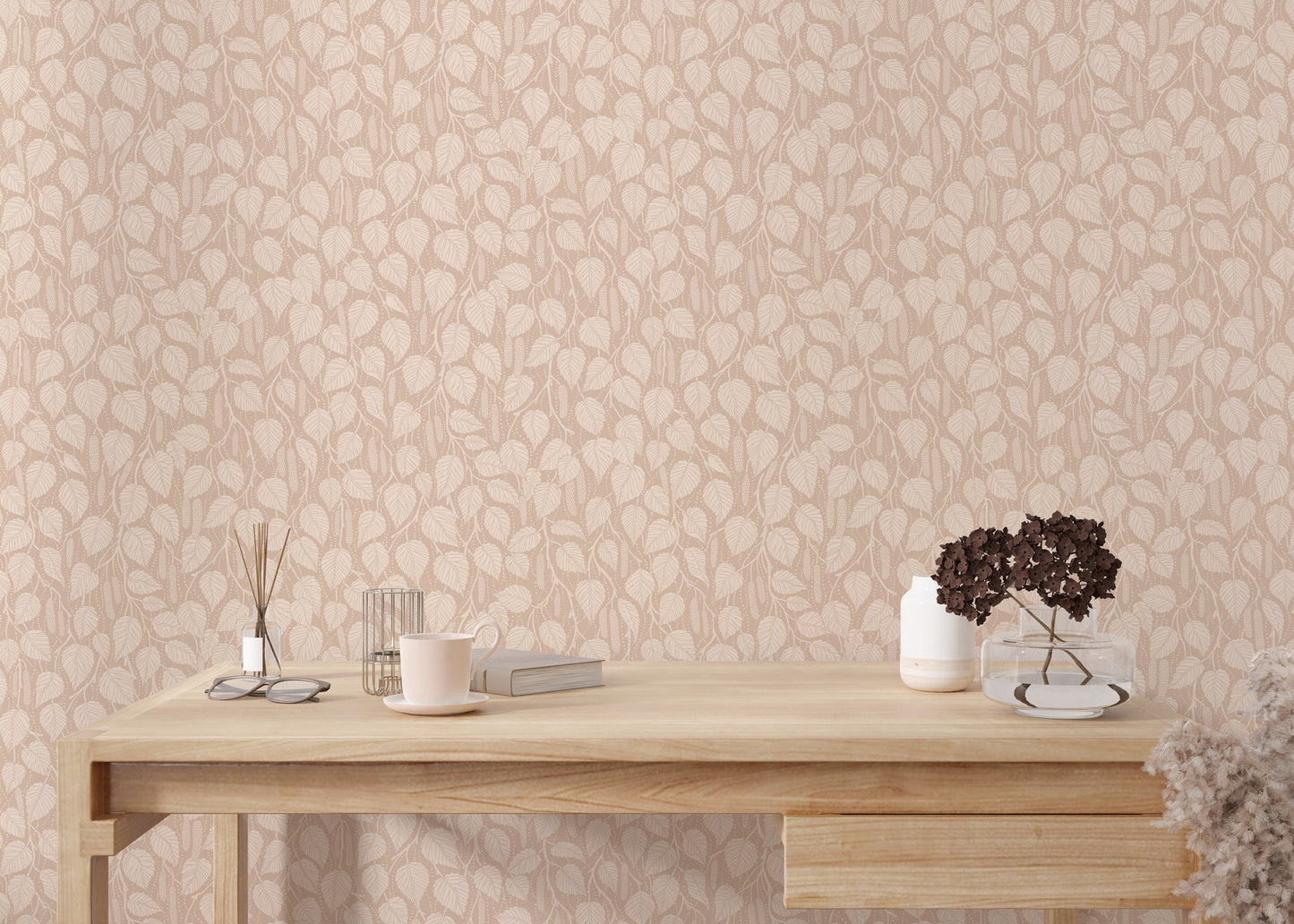 Terra-Toned Dewy Birch Branches Wallpaper⁠