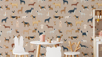 Brown dog print wallpaper for kids’ rooms
